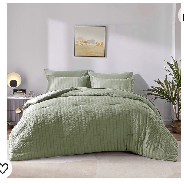 Photo 1 of CozyLux Queen Seersucker Comforter Set with Sheets Sage Green Bed in a Bag 7-Pieces All Season Bedding Sets with Comforter, Pillow Sham, Flat Sheet, Fitted Sheet, Pillowcase