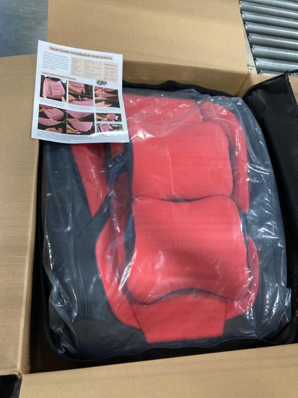 Photo 3 of Car Seat Covers Full Set, Breathable Leather Automotive Front and Rear Seat Covers & Headrest for Reduce The Driving Fatigue, Compatible with Most Vehicles, Cars (Black&Red, Front Pair) Black&Red Front Pair