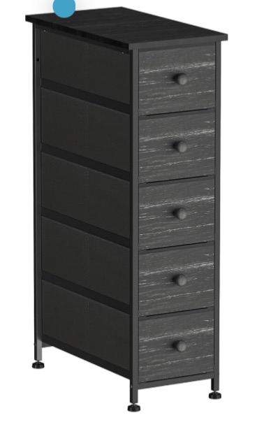 Photo 1 of *** MISSING PARTS TO MAKE IT FUNCTIONAL****Narrow Dresser Storage Tower with 5 Removable Fabric Drawers - Slim Dresser with Steel Frame, Wood Top, Knob, Black Dresser for Bathroom Organizer, Closet, Small Spaces,Charcoal Black