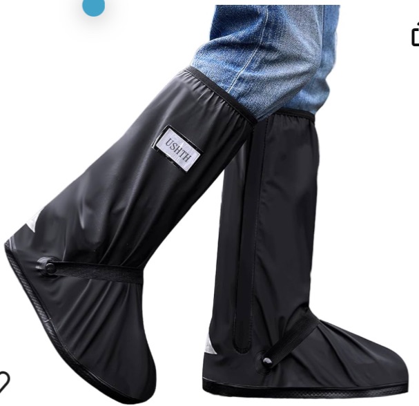 Photo 1 of Black Waterproof Rain Boot Shoe Cover with reflector (1 Pair) (XX-Large)