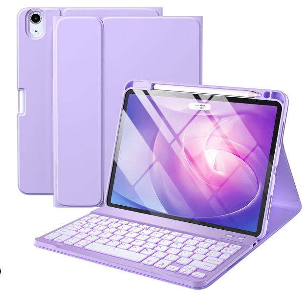 Photo 1 of iPad Air 5th 4th Generation Case with Keyboard 10.9 Inch, Folio Keyboard Cover with Pencil Holder for iPad Air 5th Gen 2022/Air 4th Gen 2020, Detachable Backlit Keyboard (Purple) ****USED*** 