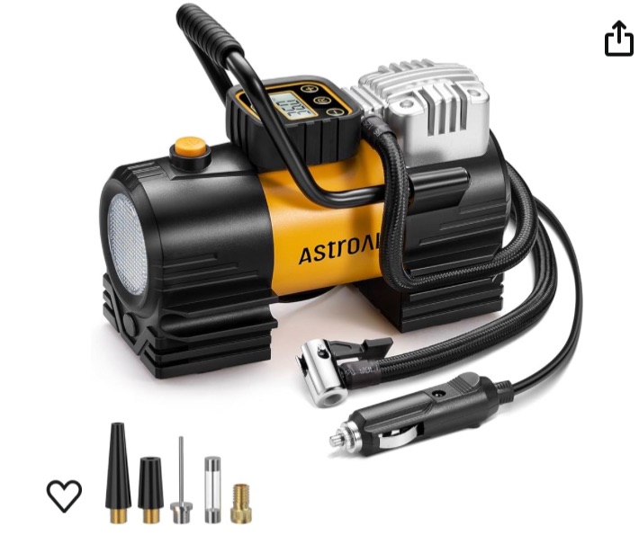 Photo 1 of AstroAI Tire Inflator Portable Air Compressor (Up to 150 PSI) Tire Pump for Car 12V DC Digital Air Pump with 12 LEDs Super Bright Light for Bicycle, Motorcycle, Automotive Car Accessories