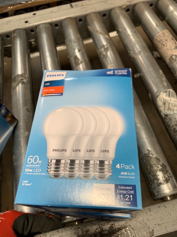 Photo 2 of Philips LED Basic Frosted Non-Dimmable A19 Light Bulb - EyeComfort Technology - 800 Lumen - Soft White (2700K) - 10W=60W - E26 Base - Indoor - 4-Pack Soft White (2700k) 4 Count (Pack of 1) Basic LED 60W