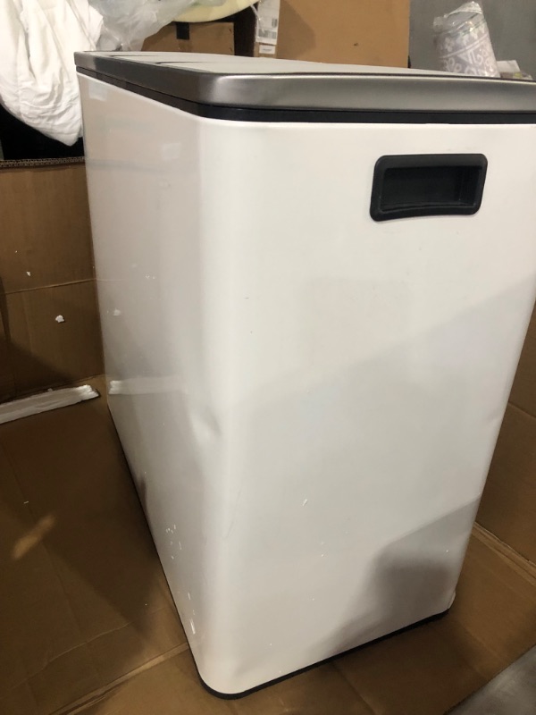 Photo 12 of ***MISSING ONE CAN INSERT*DENTS ON THE LEFT SIDE*PICTURED***
SONGMICS Trash Can, 3 x 4.8 Gallon Garbage Can, 14.4 Gallon Recycle Bin with Soft-Close Lids, Pedals, and Inner Buckets for Kitchen, Stainless Steel, White ULTB154W01