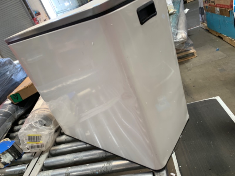 Photo 3 of ***MISSING ONE CAN INSERT*DENTS ON THE LEFT SIDE*PICTURED***
SONGMICS Trash Can, 3 x 4.8 Gallon Garbage Can, 14.4 Gallon Recycle Bin with Soft-Close Lids, Pedals, and Inner Buckets for Kitchen, Stainless Steel, White ULTB154W01