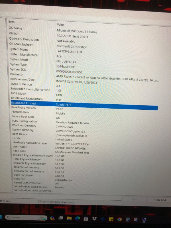 Photo 8 of LIKE NEW Acer Nitro 17 Gaming Laptop AMD Ryzen 7 7840HS Octa-Core CPU 17.3" FHD 165Hz IPS Display NVIDIA GeForce RTX 4050 16GB DDR5 1TB SSD Wi-Fi 6E RGB Backlit KB AN17-41-R6L9
