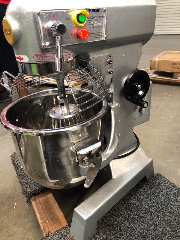 Photo 1 of [READ NOTES]
Commercial Stand Mixer, 15Qt Stainless Steel Bowl, 500W Heavy Duty Electric Food Mixer with 3 Speeds Adjustable 113/184/341 RPM, Dough Hook Whisk Beater Included, Silver