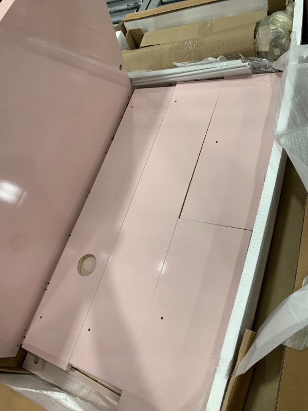 Photo 5 of (IMCOMPLETE)Boahaus Isolde Large Pink Makeup Vanity Desk with Lights, 7 Drawers, USB and Power Outlet, Vanity Mirror with Lights, One Drawer with Jewelry Organizer, Basic Knobs, 58.2''Hx47.2''Wx17.7''D Basic Knobs Pink (No Stool)