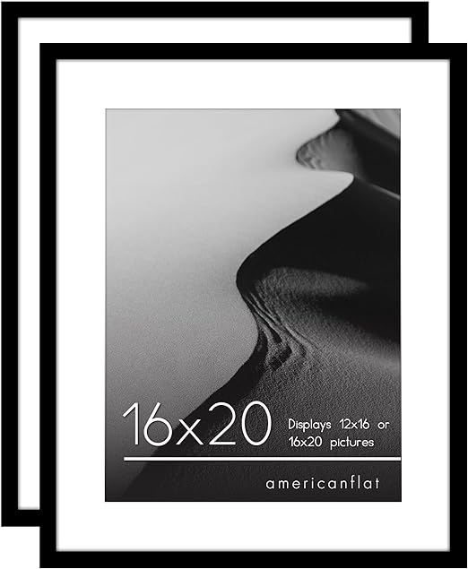 Photo 1 of Americanflat 16x20 Picture Frame in Black - Set of 2 - Use as 12x16 Picture Frame with Mat or 16x20 Frame Without Mat - Collage Picture Frames with Plexiglass Cover for Horizontal or Vertical Display
