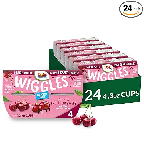 Photo 1 of **EXPIRES DEC/2024**Dole Wiggles No Sugar Added Cherry Fruit Juice Gel Snacks, 4.3oz 24 Total Cups, Gluten & Dairy Free, Bulk Lunch Snacks for Kids & Adults
