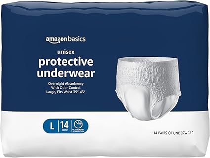 Photo 1 of Amazon Basics Incontinence Underwear for Men and Women, Overnight Absorbency, Large, 14 Count, White (Previously Solimo)
