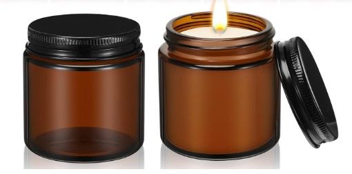 Photo 1 of 10 piece Glass Candle Jars with Lids Amber Round Candle Container Tins Canning Jars