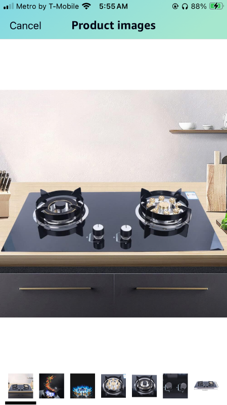 Photo 1 of 2 Burners Gas Cooktop with 2 Metal Knob, Burner Gas Stovetop Stainless Steel Built-in Gas Hob, Built-in Natural Gas Cooker Gas Stove for Kitchen, RVs, Apartments