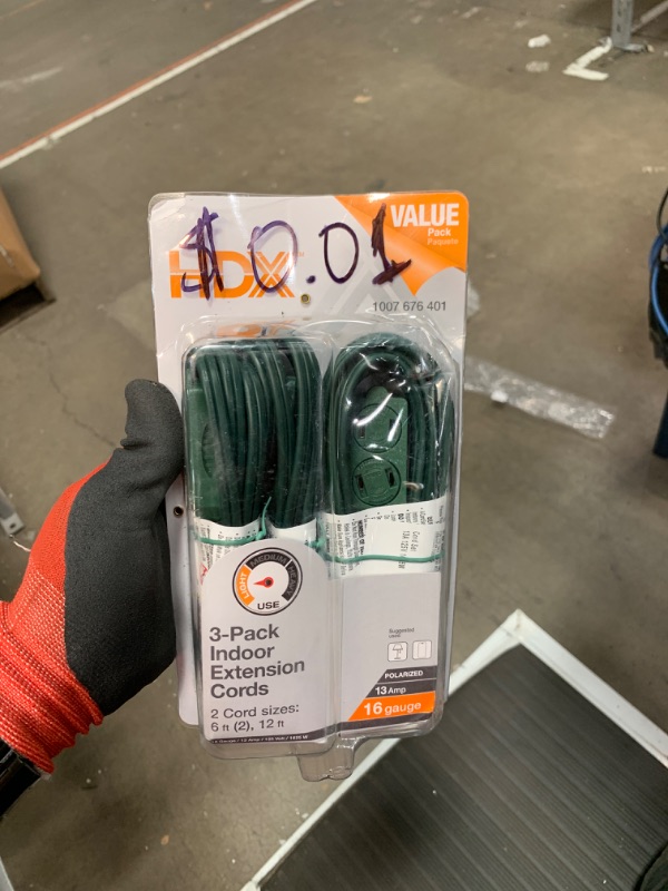 Photo 2 of 16/2 in. x 6 ft. Green 6 ft. x 12 ft. Extension Cords (3-Pack)