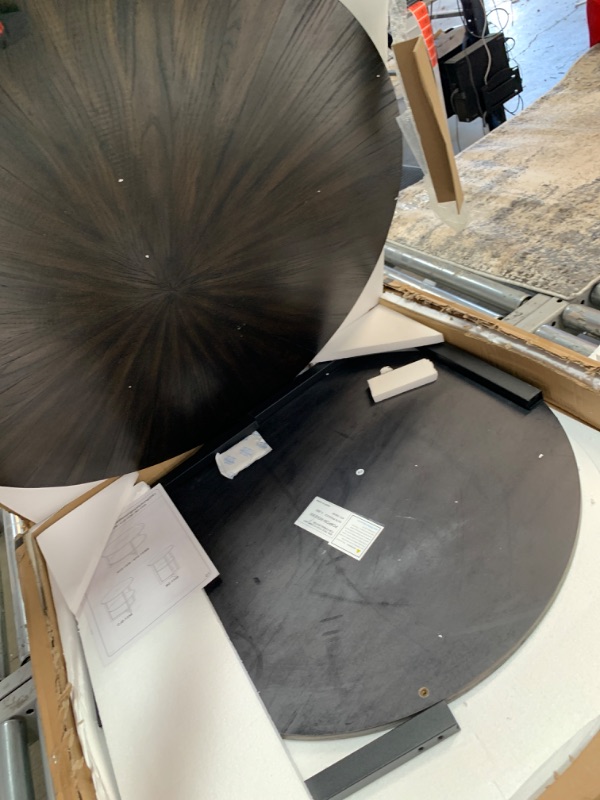 Photo 1 of MODERION Round Coffee Table with Storage Shelf, Farmhouse Living Room Cocktail Table with Black Metal Legs, Circular Solid Wood Center Tea/ Sofa Table, 35.3''Dx17.8''H, Brushed Black KFZ1338BK Black Dia 35.3 Inch