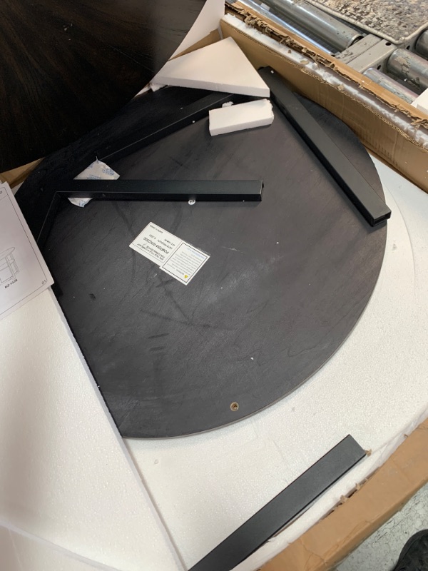 Photo 1 of MODERION Round Coffee Table with Storage Shelf, Farmhouse Living Room Cocktail Table with Black Metal Legs, Circular Solid Wood Center Tea/ Sofa Table, 35.3''Dx17.8''H, Brushed Black KFZ1338BK Black Dia 35.3 Inch