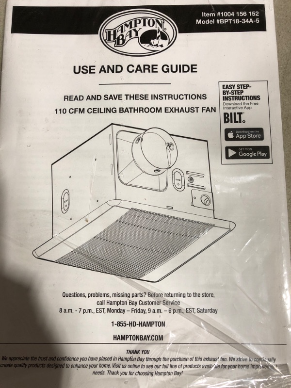 Photo 4 of (item not functional sold for parts) 110 CFM Ceiling Mount Roomside Installation Quick Connect Bathroom Exhaust Fan