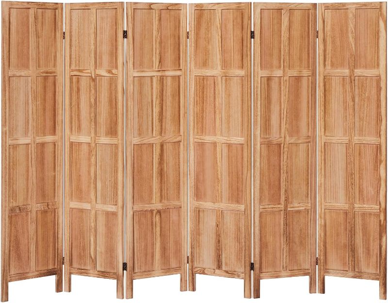 Photo 1 of **FLIMSY, MINOR DAMAGE** 6 Panel Room Divider, 5.6FT Wood Room Divider and Folding Privacy Screen, Wall Divider for Room Separation, Folding Room Divider for Home Office, Restaurant, Bedroom, Store, Light Brown
