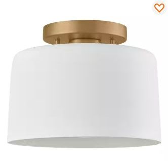 Photo 1 of 10 in. 1-Light Matte White and Gold Semi-Flush Mount
