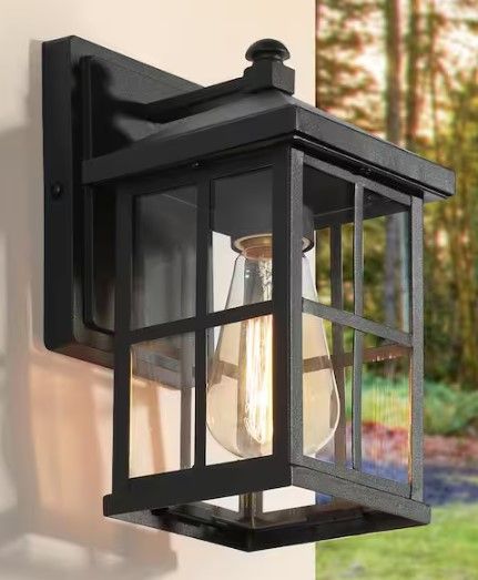 Photo 1 of 
LNC
Frosted Black Outdoor Sconce for Front Door Porch Entry Modern Wall Light with Clear Glass Plaid Shade 1-Light Wall Lamp