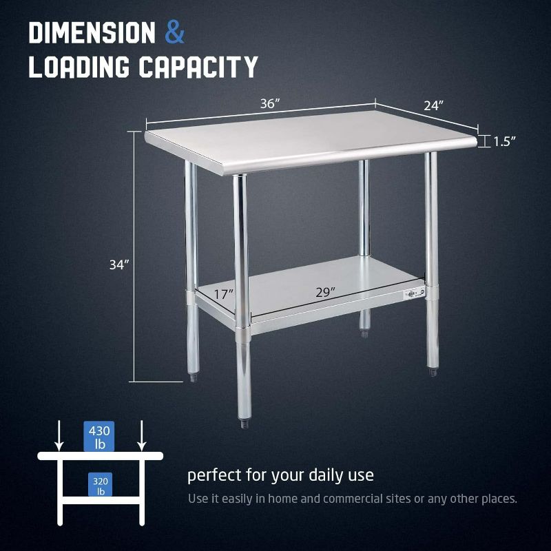 Photo 6 of (READ FULL POST) Profeeshaw Stainless Steel Prep Table NSF Commercial Work Table with Undershelf for Kitchen Restaurant 24×36 Inch 24''x36''