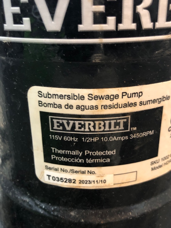 Photo 4 of Everbilt 4/10 HP Submersible Sewage Pump