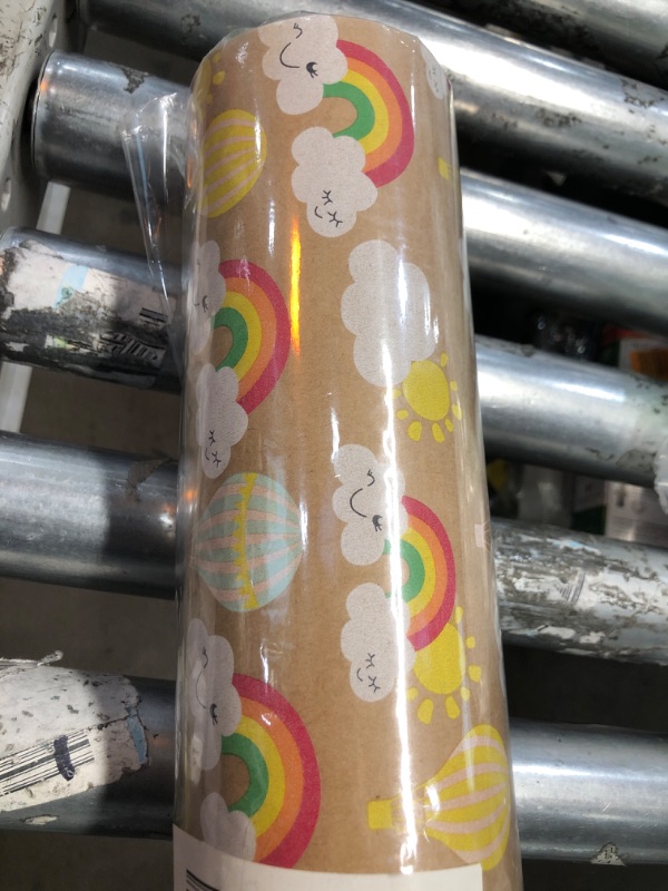 Photo 1 of RUSPEPA Kraft Wrapping Paper Roll - Cute Design with Rainbow, Smile Cloud and Hot Air Balloon - 24 inches x 100 feet