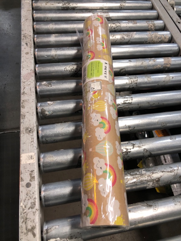 Photo 1 of RUSPEPA Kraft Wrapping Paper Roll - Cute Design with Rainbow, Smile Cloud and Hot Air Balloon - 24 inches x 100 feet