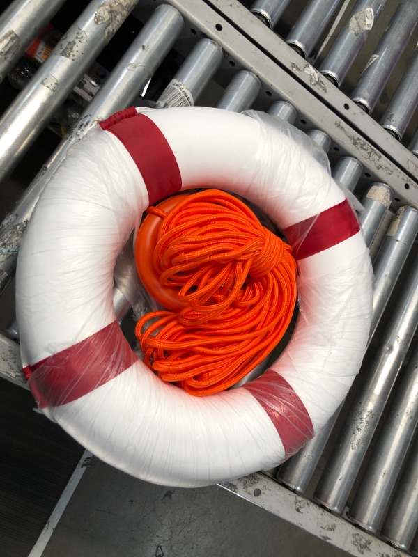 Photo 2 of 20 inch/50cm Small Diameter Swim Foam Ring Buoy Swimming Pool Safety Life Preserver with 98.4FT Water Floating Lifesaving Rope Red w/Rope 98.4FT