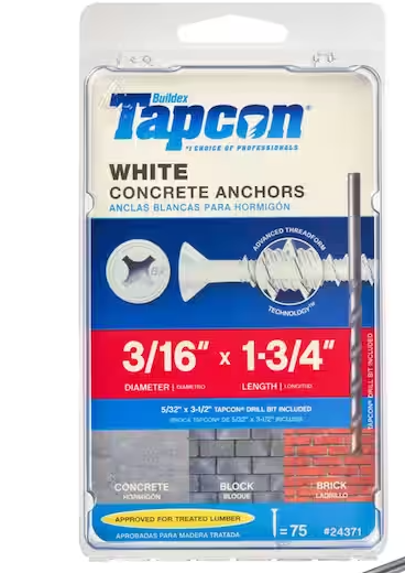 Photo 1 of 3/16 in. x 1-3/4 in. White UltraShield Phillips Flat-Head Concrete Anchors (75-Pack)
