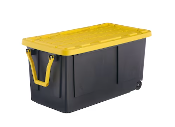 Photo 1 of 2 Pack Project Source Commander X-large 75-Gallons (300-Quart) Black and Yellow Heavy Duty Rolling Tote with Standard Snap Lid
