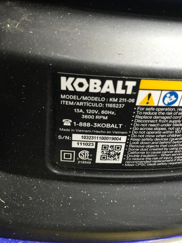 Photo 4 of Kobalt KM 211-06 13-Amp 21-in Corded Electric Lawn Mower
