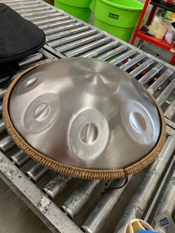 Photo 1 of "OW" hand pan in D Minor 9 notes steel hand drum + Soft Hand Pan Bag, Silver,22 inches 440HZ