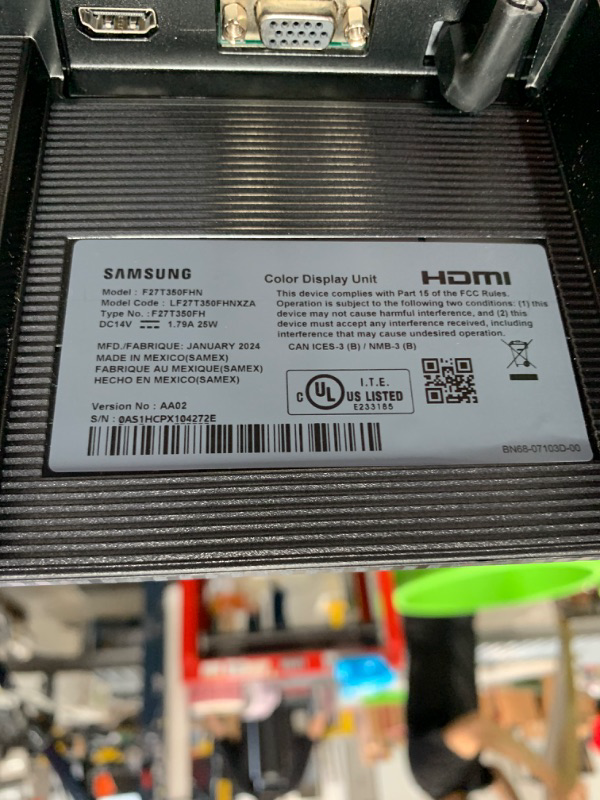 Photo 4 of **MISSING PARTIAL SET THE STAND IS MISSING STILL FUNCTIONAL TESTED** SAMSUNG T35F Series 27-Inch FHD 1080p Computer Monitor, 75Hz, IPS Panel, HDMI, VGA (D-Sub), 3-Sided Border-Less, FreeSync (LF27T350FHNXZA)