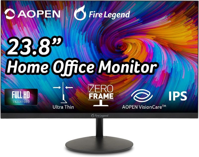 Photo 1 of AOPEN 24SA2Y Hbi 23.8" Full HD (1920 x 1080) Zero-Frame Gaming Office Monitor | AMD FreeSync Technology | Ultra-Thin Stylish Design | 100Hz | 1ms-TVR | Low Blue Light | Tilt | HDMI & VGA Ports,Black 23.8-inch