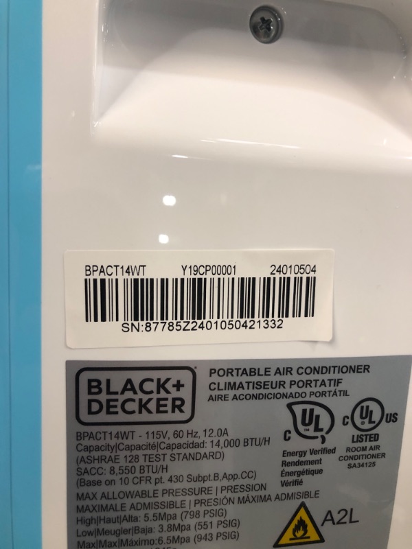 Photo 3 of BLACK+DECKER Air Conditioner, 14,000 BTU Air Conditioner Portable for Room up to 700 Sq. Ft., 3-in-1 AC Unit, Dehumidifier, & Fan, Portable AC with Installation Kit & Remote Control White 14,000 BTU