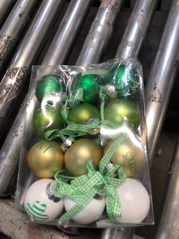 Photo 2 of 12PCS St. Patrick's Day Ball Ornaments - Green Gold White St. Patrick's Day Tree Ornaments, St. Patrick's Day Decorations Irish Shamrock Hanging Balls Baubles for Home Tree Party