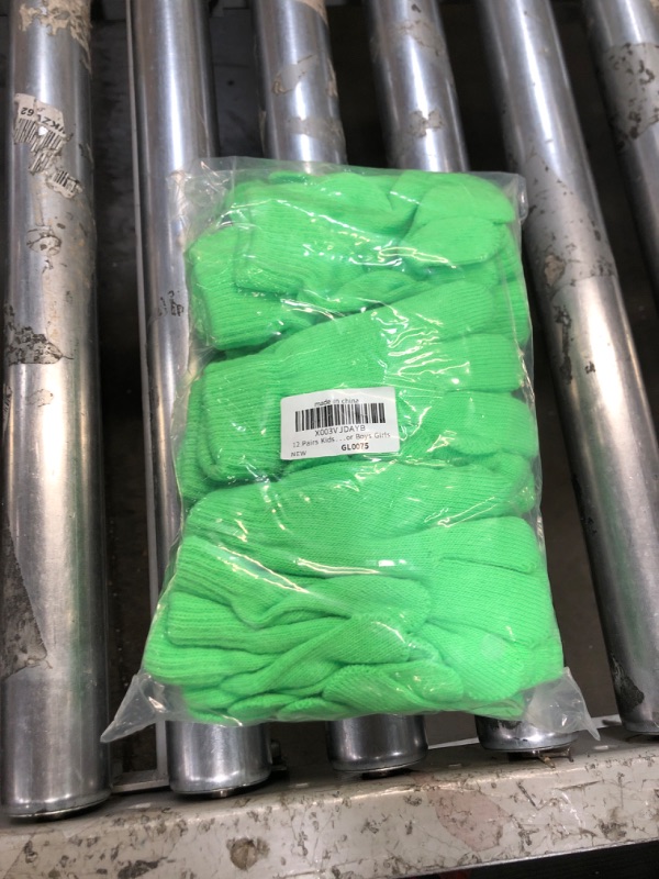 Photo 1 of 12 Pairs Kids Gloves Winter Toddler Gloves Full Fingers Knit Gloves Children Stretchy Warm Gloves Bulk for Boys Girls 6-12 Years GREEN