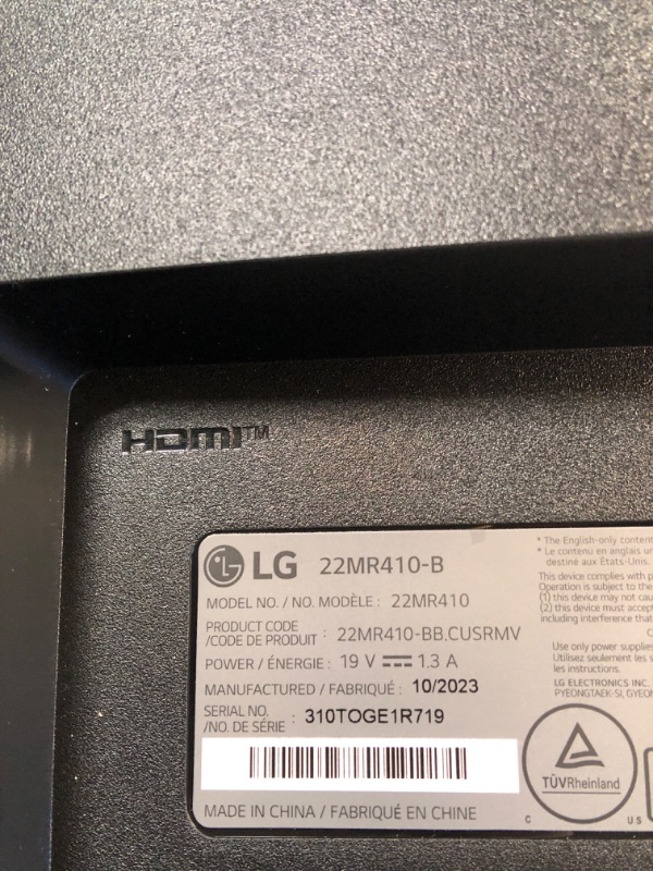 Photo 1 of LG 22MR410-B 22-inch FHD Computer Monitor, 100Hz, 5ms, AMD FreeSync, Reader Mode & Flicker Safe, 3-Side Borderless Design, Black Stabilizer, Dynamic Action Sync, HDMI, D-Sub, Tilt Stand, Black