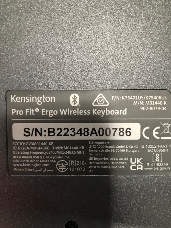 Photo 4 of Kensington Pro Fit Ergonomic Wireless Keyboard - Black (K75401US)