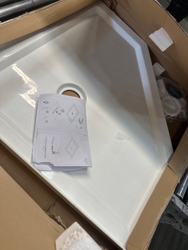 Photo 1 of 36 in. D x 36 in. W x 3.5 in. H Corner Drain Neo-Angle Shower Base in White