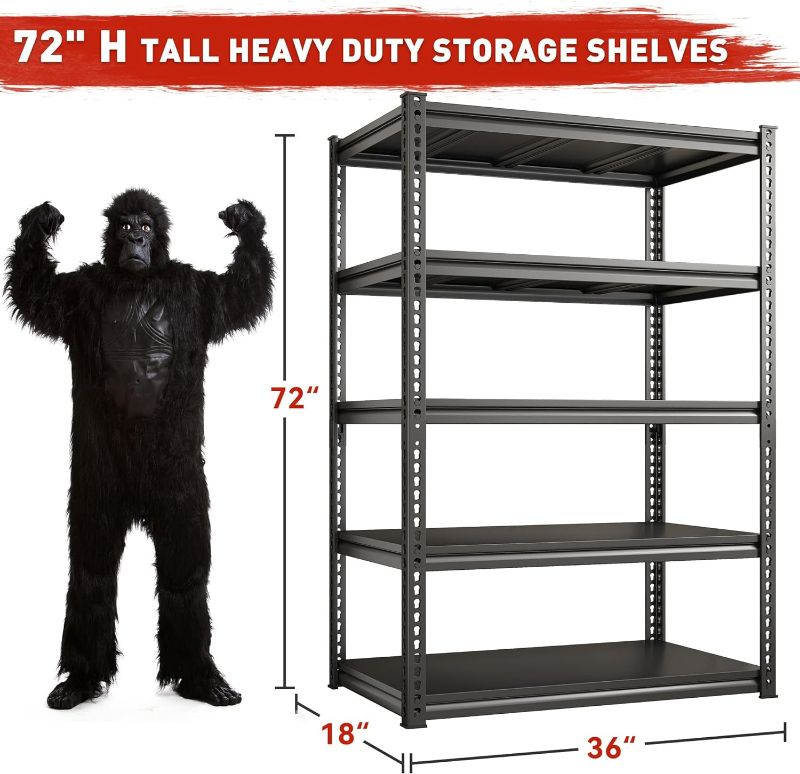 Photo 4 of (NON-REFUNDALBE) REIBII 72"H Garage Shelving Load 2000 Lbs Garage Storage Shelves Heavy Duty Shelving 5-Tier Adjustable Garage Shelves Sturdy Metal Shelves for Storage Garage Shelf Industrial Shelving 72"H x36"W x18"D
