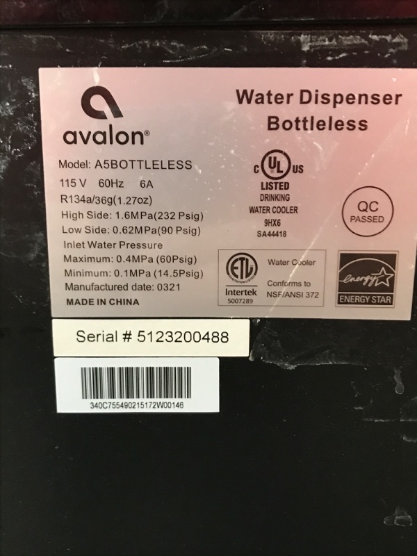 Photo 4 of ***SEE NOTES***
DENTED/SCRATCHED Avalon A5 Self Cleaning Bottleless Water Cooler Dispenser, UL/NSF/Energy star, Stainless Steel, full size full size Dispenser