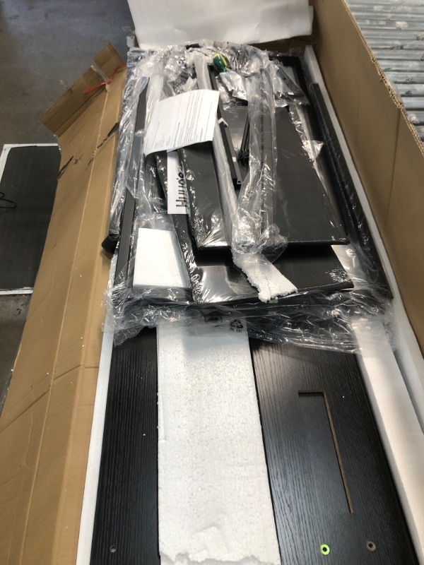 Photo 1 of Huuger 55 inch Computer Desk with 4 Drawers, Gaming Desk with LED Lights & Power Outlets, Home Office Desk with Large Storage Space for Bedroom, Work from Home, Black Black 55 inch