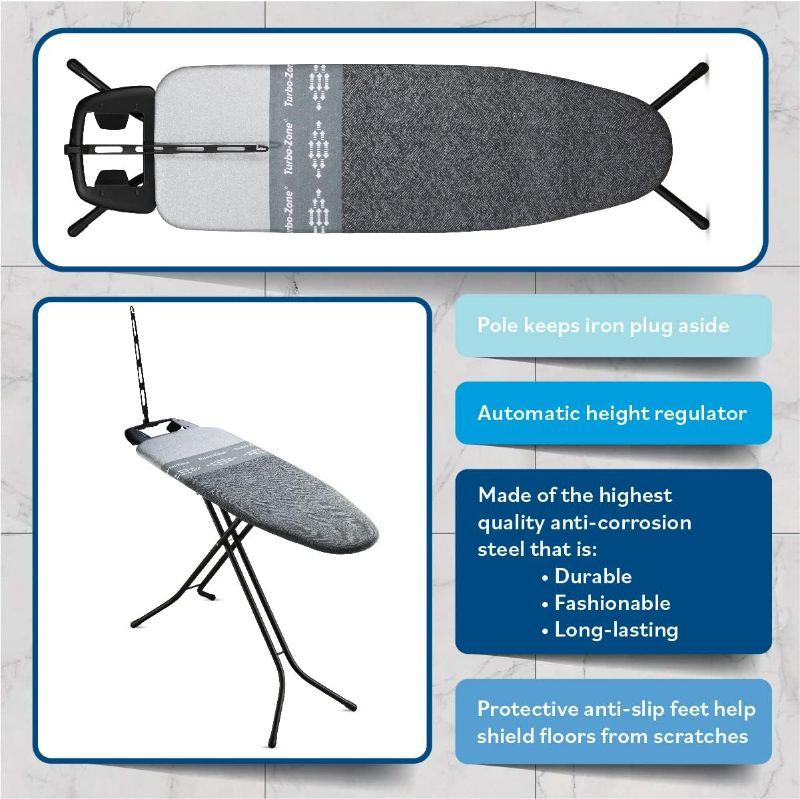 Photo 3 of (READ FULL POST) Duty Ironing Board 48x15" | Designed & Made In Europe With Patent Technology, Turbo & Park Zone, Features: 4 Layer Cover &Pad,Height-Adjustable,4 Premium Steel Legs,Upgraded Iron Rest.