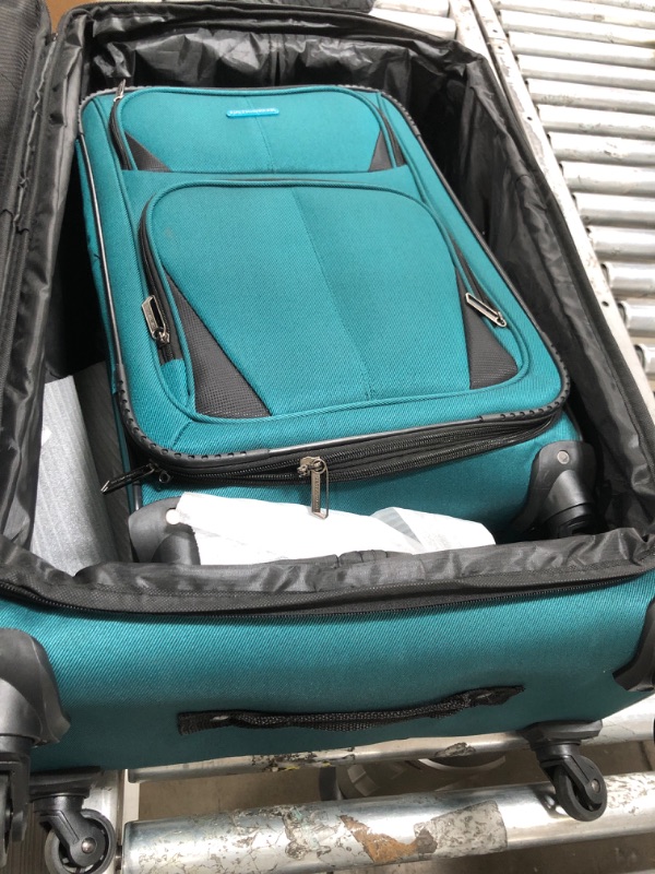 Photo 3 of ***DAMAGED - SLASHED - SEE PICTURES - NO PACKAGING***
U.S. Traveler Aviron Bay Expandable Softside Luggage with Spinner Wheels, Teal, 2-Piece Set (23/31) 2-Piece Set (23/31) Teal