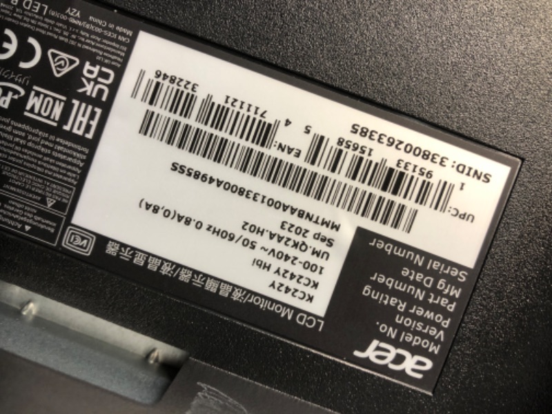 Photo 3 of Acer KC242Y Hbi 23.8" Full HD (1920 x 1080) Zero-Frame Gaming Office Monitor | AMD FreeSync Technology | 100Hz | 1ms (VRB) | Low Blue Light | Tilt | HDMI & VGA Ports 23.8-inch 100Hz