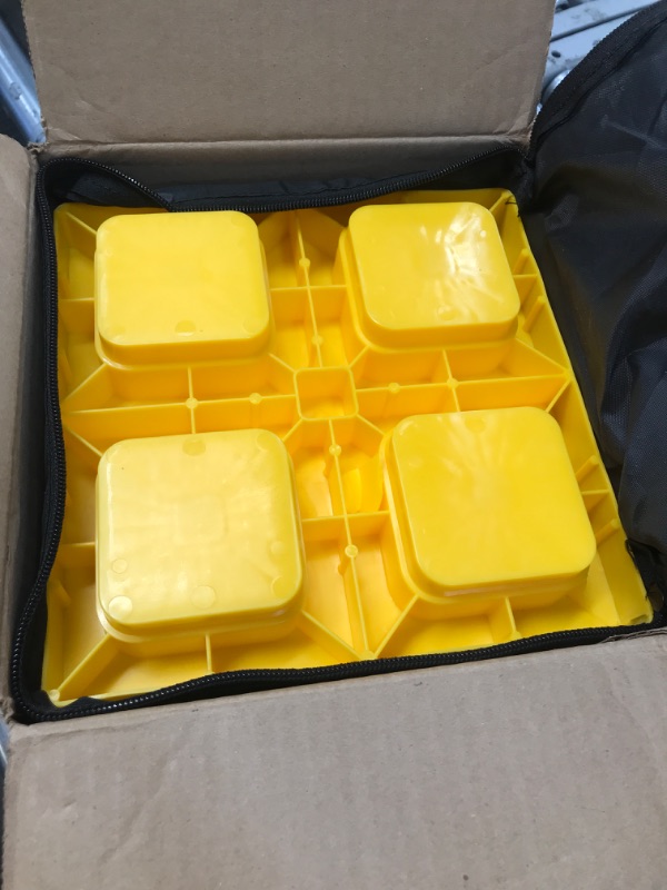 Photo 2 of Camco Heavy-Duty Leveling Blocks | Compatible with Single Wheels, Double Wheels, Hydraulic Jacks, Tongue Jacks and More | Yellow | 10-pack (44510) Leveling Blocks - 10 Pack Frustration Free Packaging