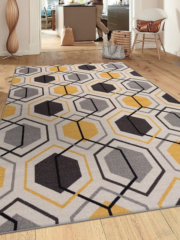 Photo 1 of ***USED - DIRTY - EDGES TORN - SEE PICTURES***
Contemporary Geometric Stripe Non-Slip (Non-Skid) Area Rug 5 X 7 (5' 3" X 7' 3") Yellow