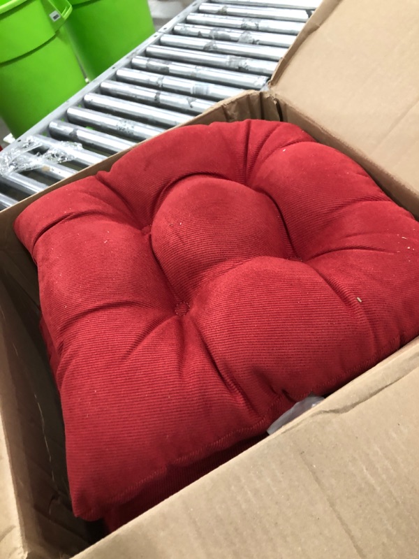 Photo 3 of ( 4 pack )Klear Vu Gripper Twillo Universal Non-Slip Tufted Chair Cushions, 15" x 15", Red 4 Pack